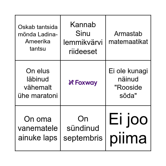 Foxway bingo Card