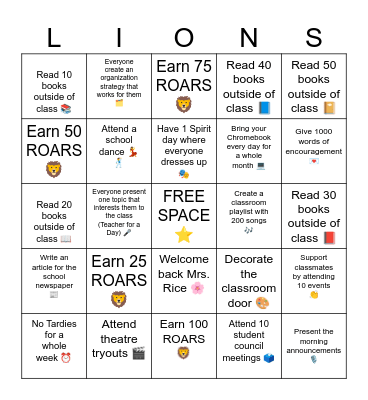 Mrs. Rice Study Hall Bingo Card