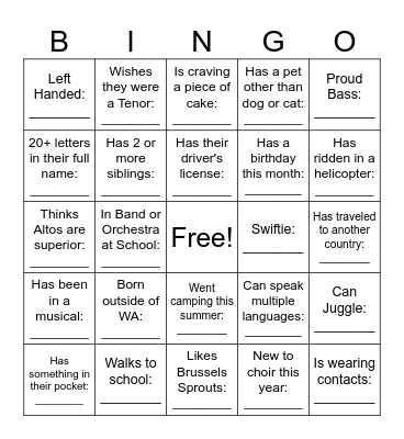 Name: ________ Bingo Card