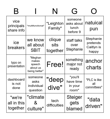 Welcome Back Bingo Card