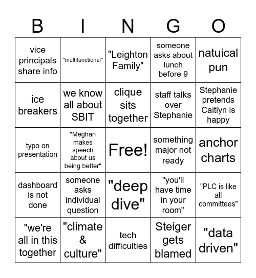 Welcome Back Bingo Card