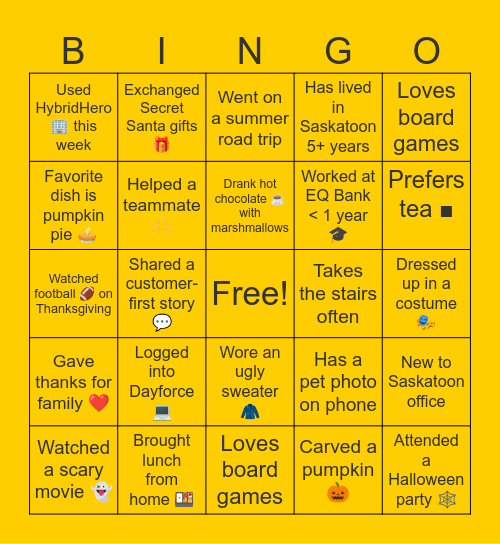 EQ Bank Saskatoon Bingo 🎉 Bingo Card
