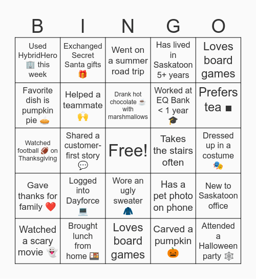 EQ Bank Saskatoon Bingo 🎉 Bingo Card
