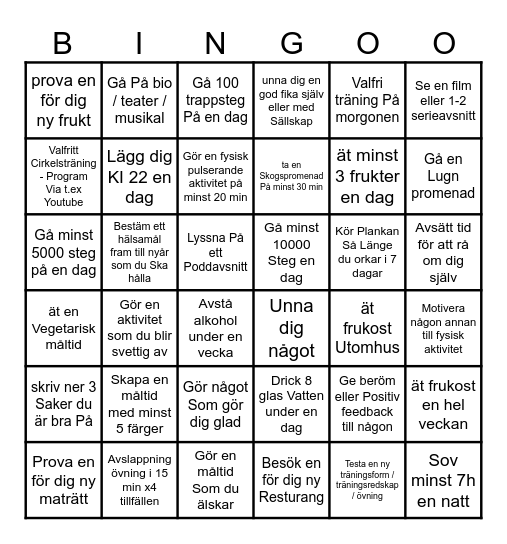 Hälsa bingo Card