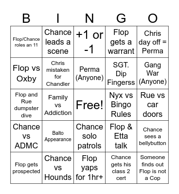 Flop/Chance September Bingo Card