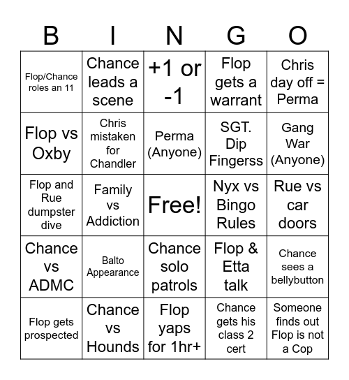 Flop/Chance September Bingo Card