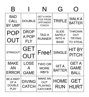 Baseball Bingo Card