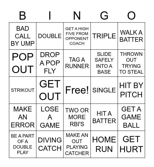 Baseball Bingo Card