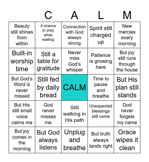Calm from Chaos Bingo Card