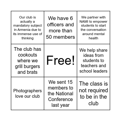 Student Organizations #3 Bingo Card