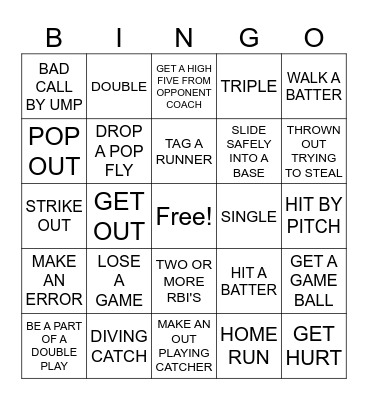 Baseball Bingo Card