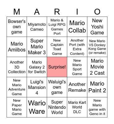 Mario 40th Anniversary Direct Bingo Card