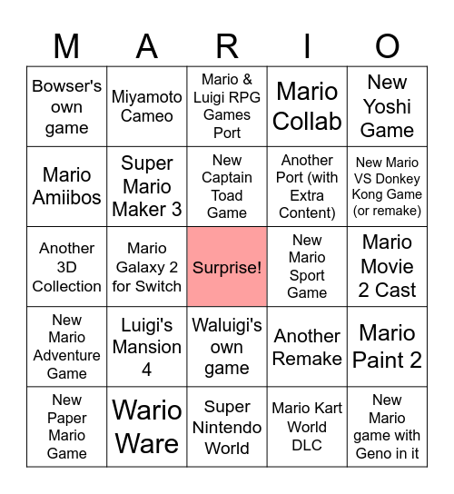 Mario 40th Anniversary Direct Bingo Card