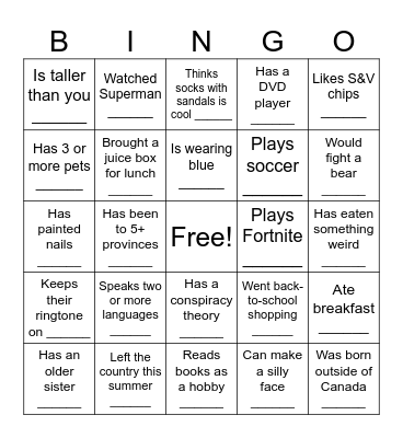 Find a Friend Who... Bingo Card
