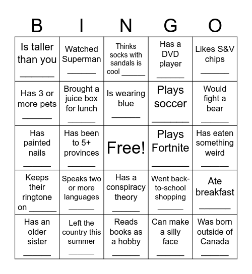 Find a Friend Who... Bingo Card