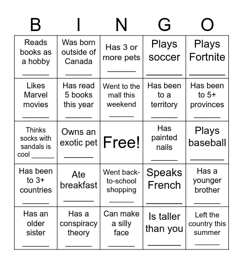 Find a Friend Who... Bingo Card