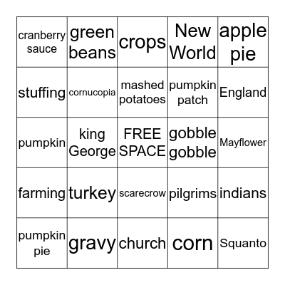 Thanksgiving Bingo Card