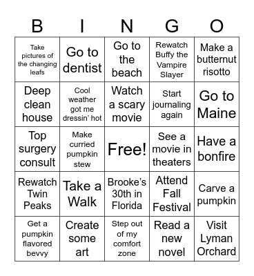 Ermie's Autumn Bingo Card