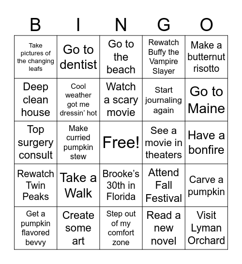 Ermie's Autumn Bingo Card