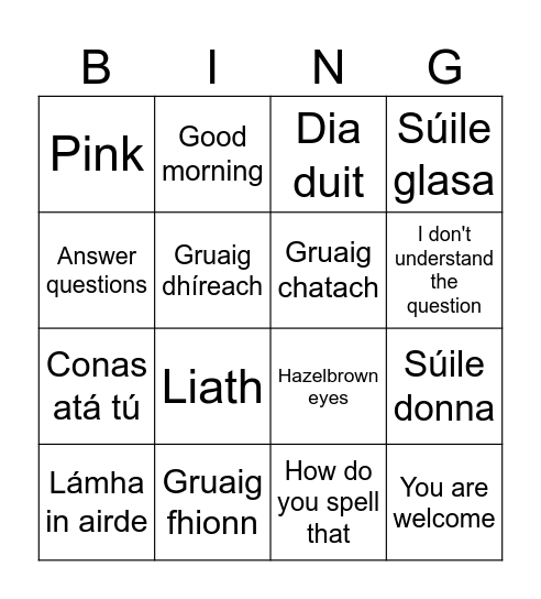 Gailge Bingo Card