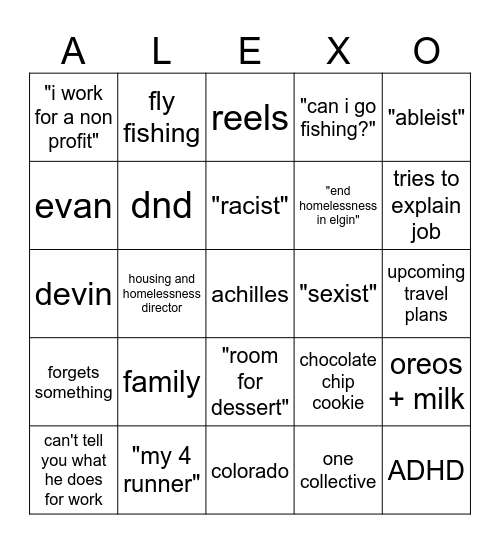 Alex-O Bingo Card