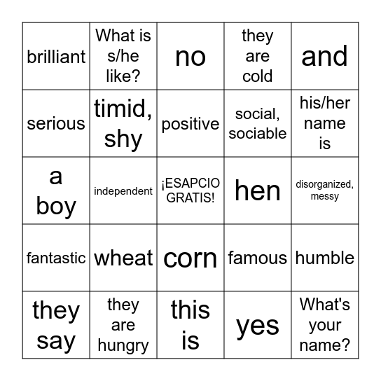 Somos Unidad 1 Días 1 y 2 Bingo Card