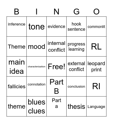 Midterm Review Vocabulary Bingo Card