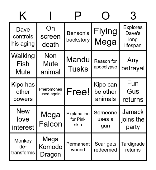 Kipo S3 Bingo Card