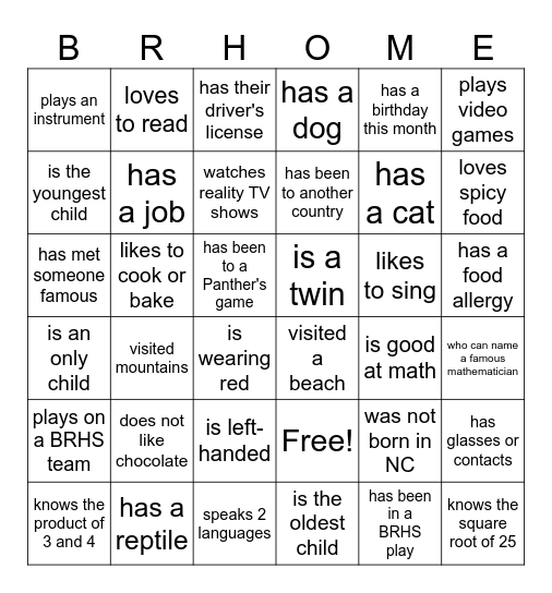 Find Someone Who . . . Bingo Card