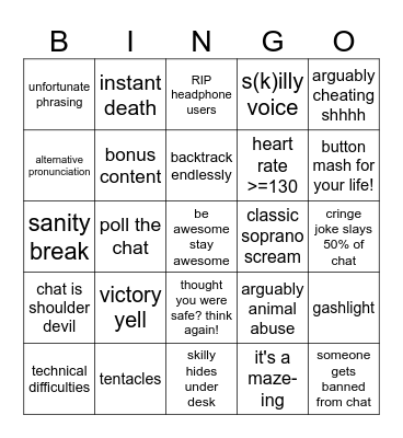 SkillyMcFilly Stream Bingo Card