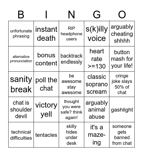 SkillyMcFilly Stream Bingo Card