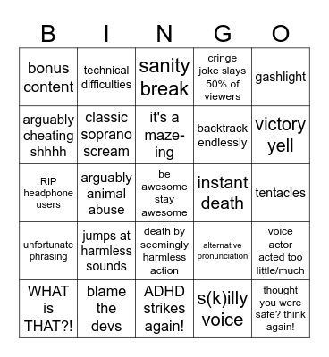 SkillyMcFilly Video Bingo Card