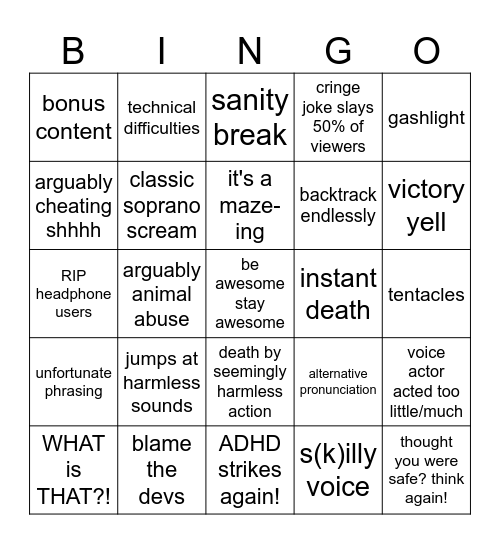 SkillyMcFilly Video Bingo Card
