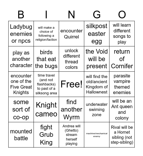 silksong Bingo Card