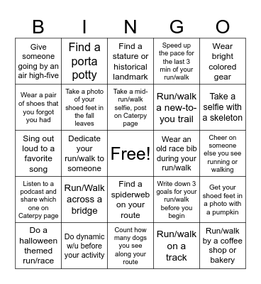 October Run/Walk BINGO Card