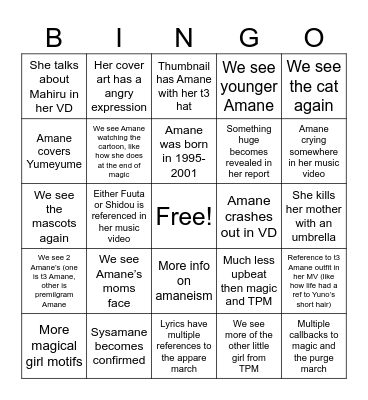 Amane’s t3 mv / voice drama Bingo Card
