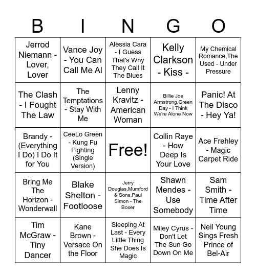 Covers Bingo Card