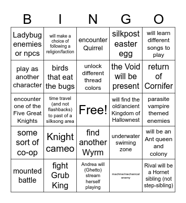 silksong Bingo Card
