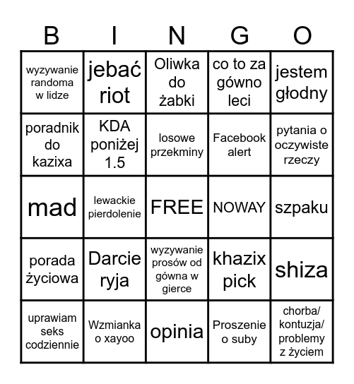 Rybson stram bingo Card
