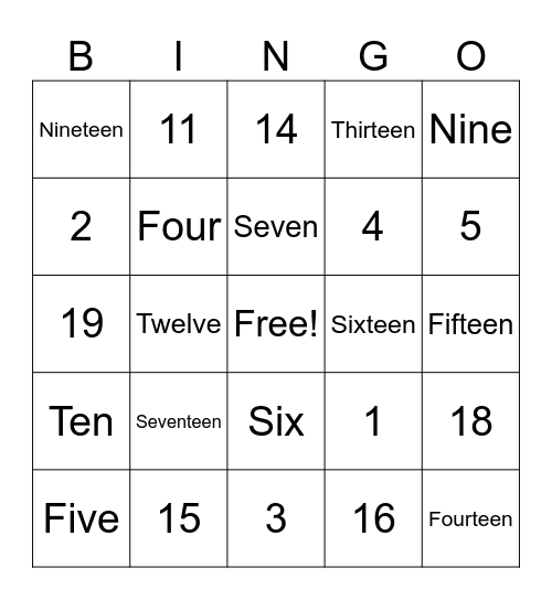 Number Bingo Card