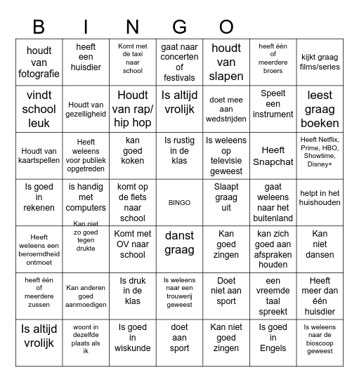 Kennismakingsbingo Card