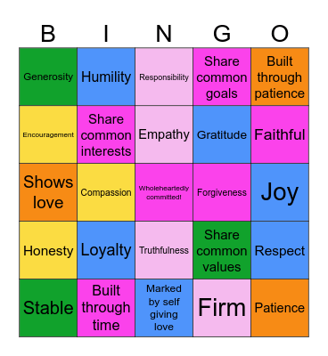 Christian Friendship Card Bingo Card