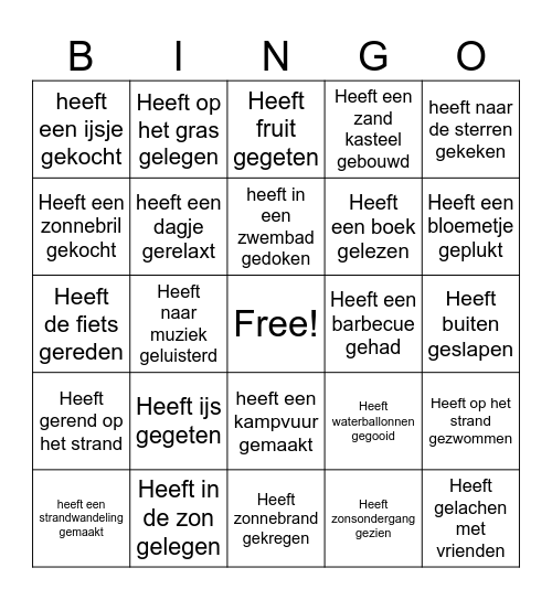 Zomer Bingo Card