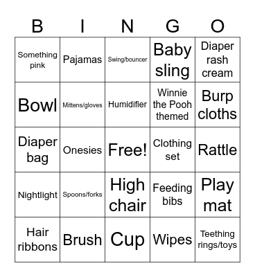 Baby Bingo Card