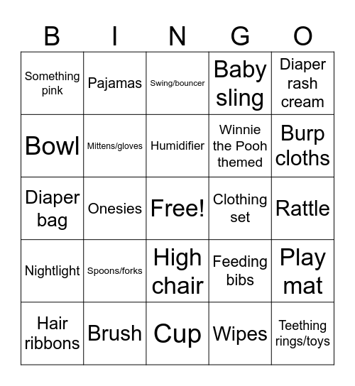 Baby Bingo Card