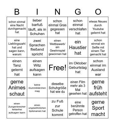 Finde jemanden, der/die... Bingo Card