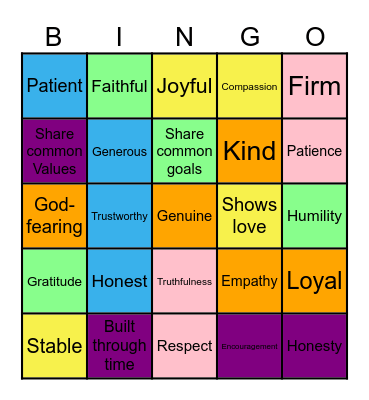 Christian Friendship Card Bingo Card