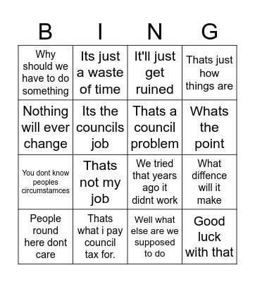 Improving the area Bingo Card