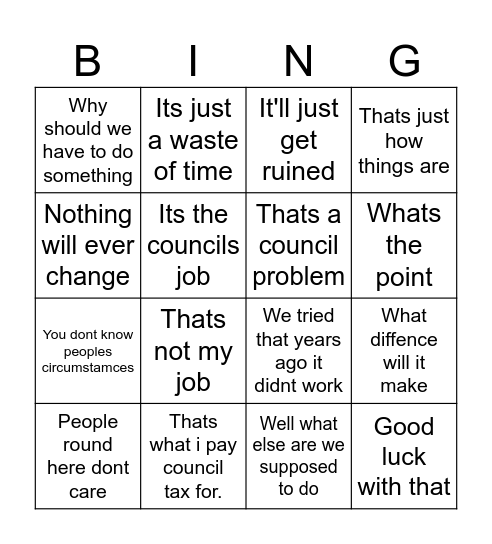 Improving the area Bingo Card