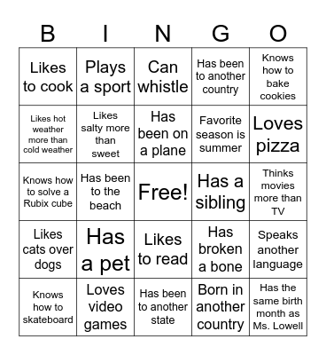 Getting to Know You BINGO Card